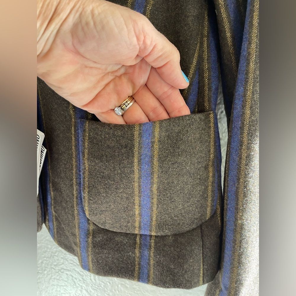 Love Moschino Designer Brown and Blue pin-striped Women's wool Blazer 44/8 NWT - Picture 7 of 10